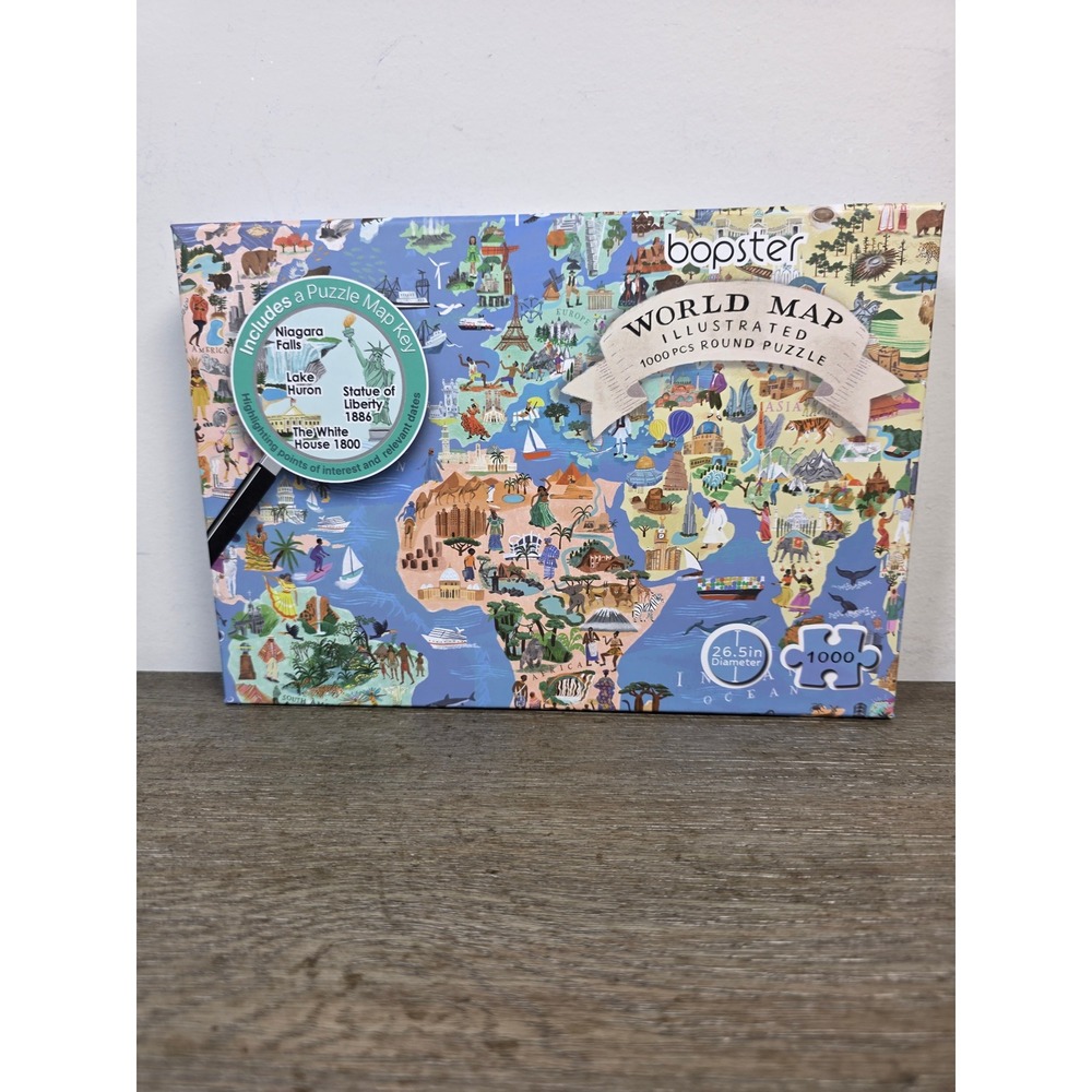 NEW World Map Illustrated Puzzle - 1000 Piece Round Jigsaw Puzzle by Bopster